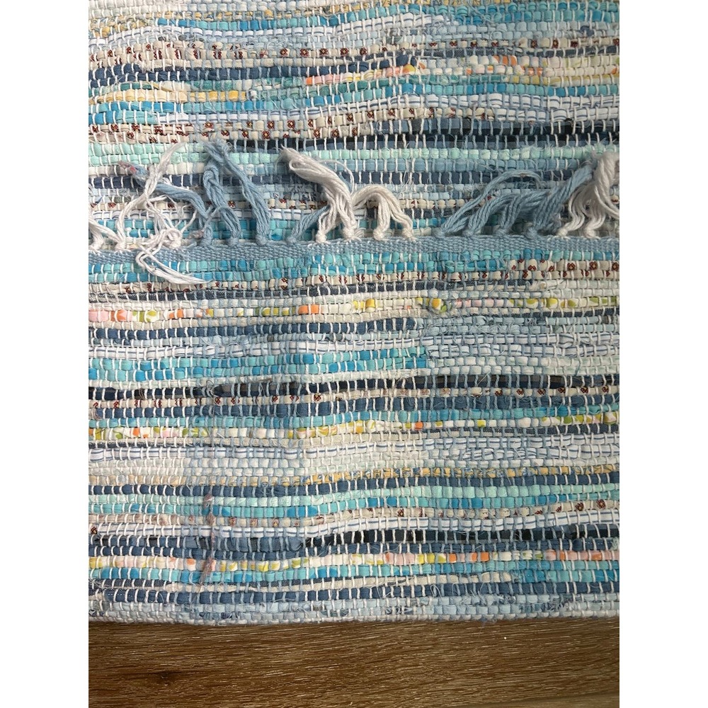 Cottagecore Rag Area Rug - 35 x 32 In - 100% Cotton - Hand Woven Rag Throw Rug - Picture 3 of 3